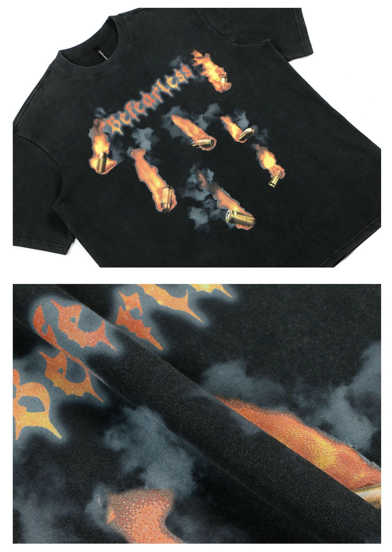 Washed Flame Bullet Graphic Oversize Short Sleeve T-Shirt WN26229