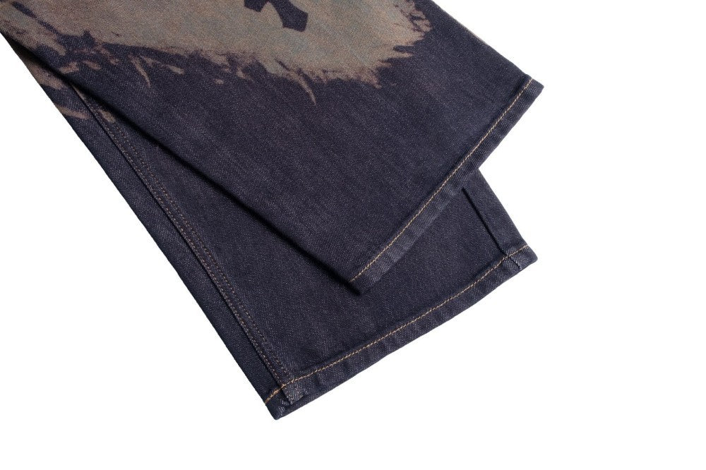 Cross Paint Graphic Wide Leg Denim Jeans WN27972