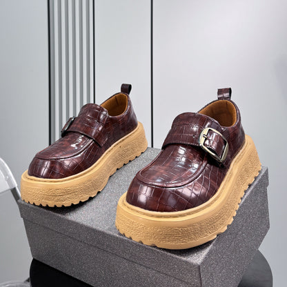 Platform Metal Buckle Round Toe Loafers WN24784