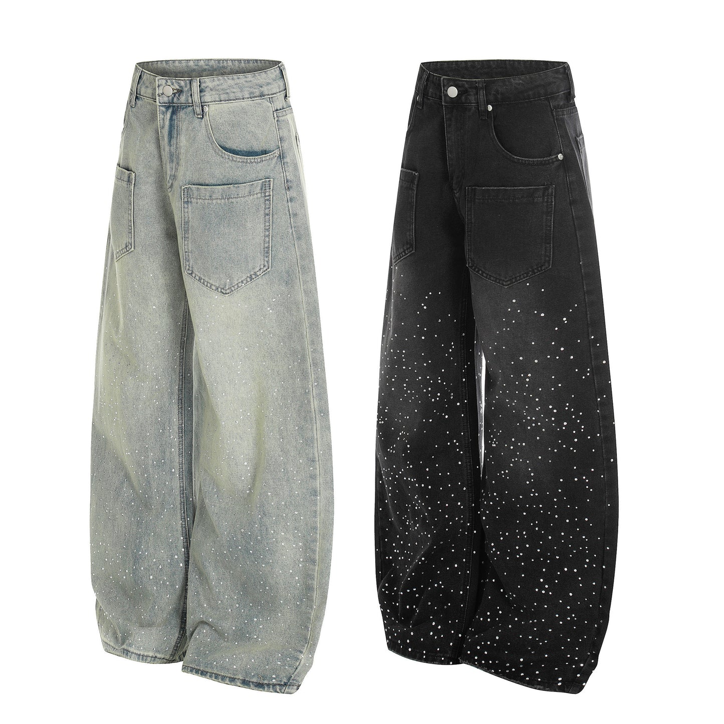 Washed Paint Pocket Wide Leg Denim Jeans WN25792