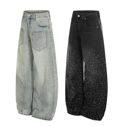 Washed Paint Pocket Wide Leg Denim Jeans WN25792