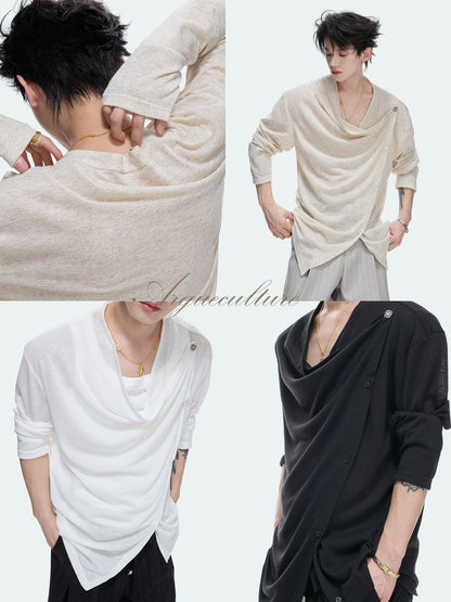 Asymmetric Draped Button Long Sleeve T-Shirt WN27045