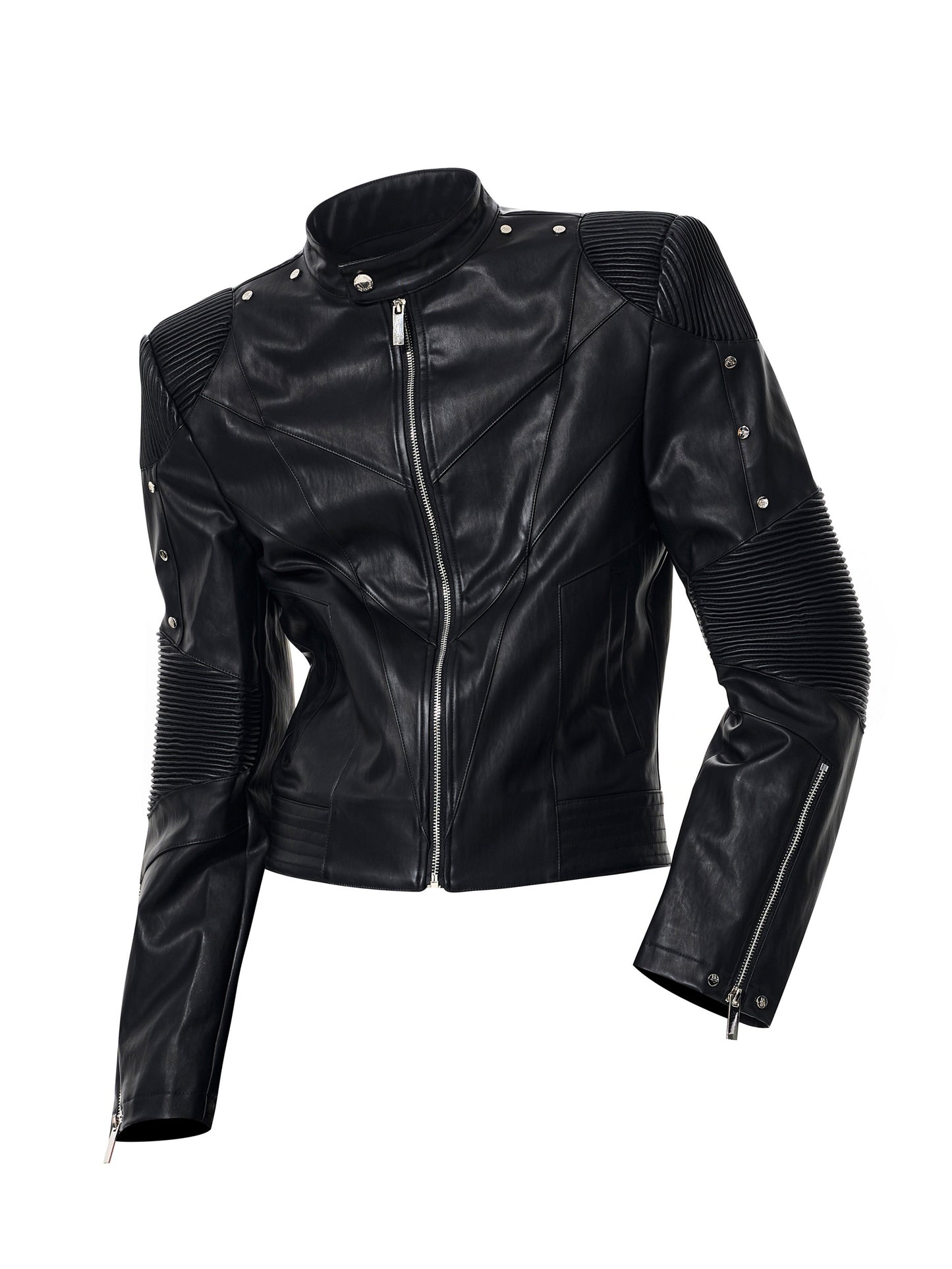 Apocalypse Knight Exoskeleton Stand Neck Leather Jacket & Flare pants Setup WN23281