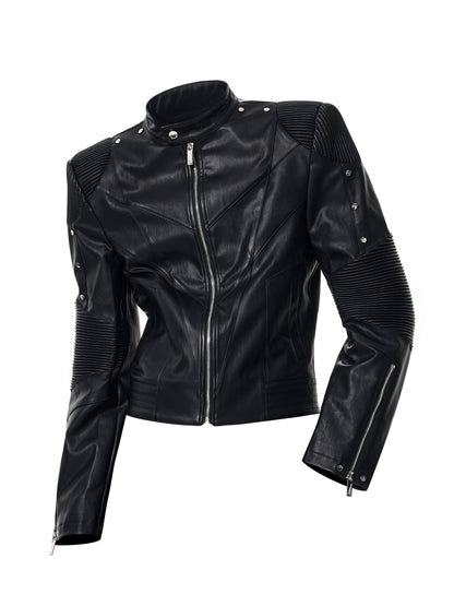 Apocalypse Knight Exoskeleton Stand Neck Leather Jacket & Flare pants Setup WN23281