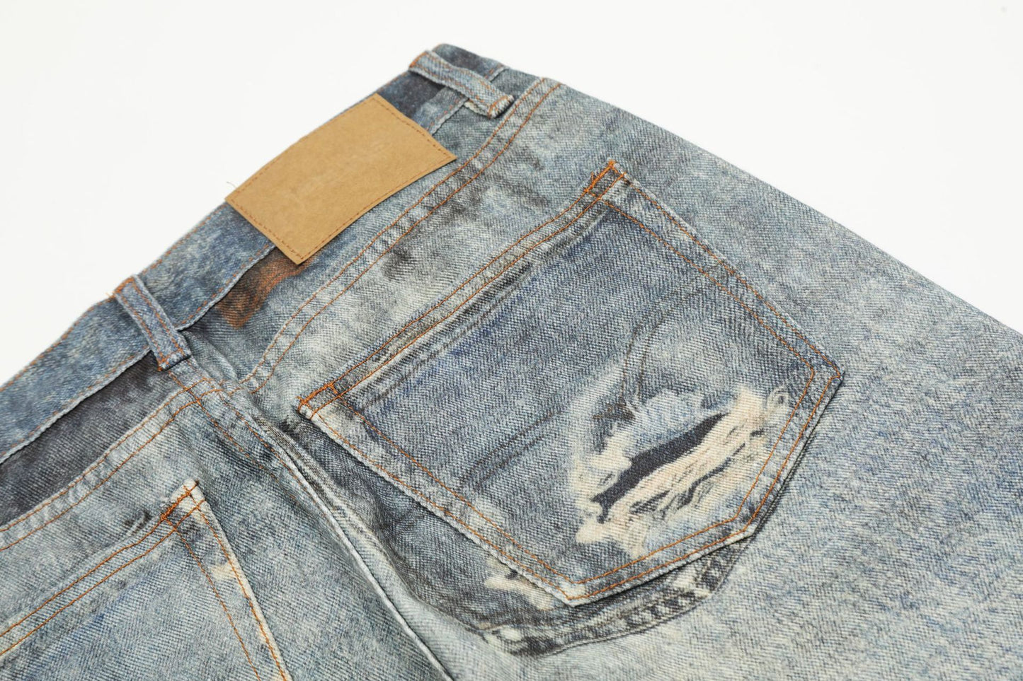 Dirty Dye Print Washed Straight Leg Denim Jeans WN16118