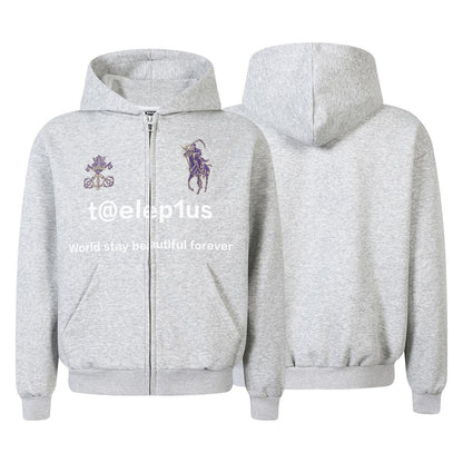Logo Horse Embroidery Zipper Hoodie WN25565