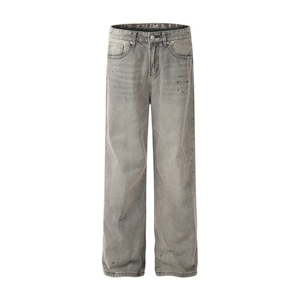 Washed Damage Straight Wide Leg Denim Jeans WN25672
