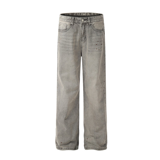Washed Damage Straight Wide Leg Denim Jeans WN25672