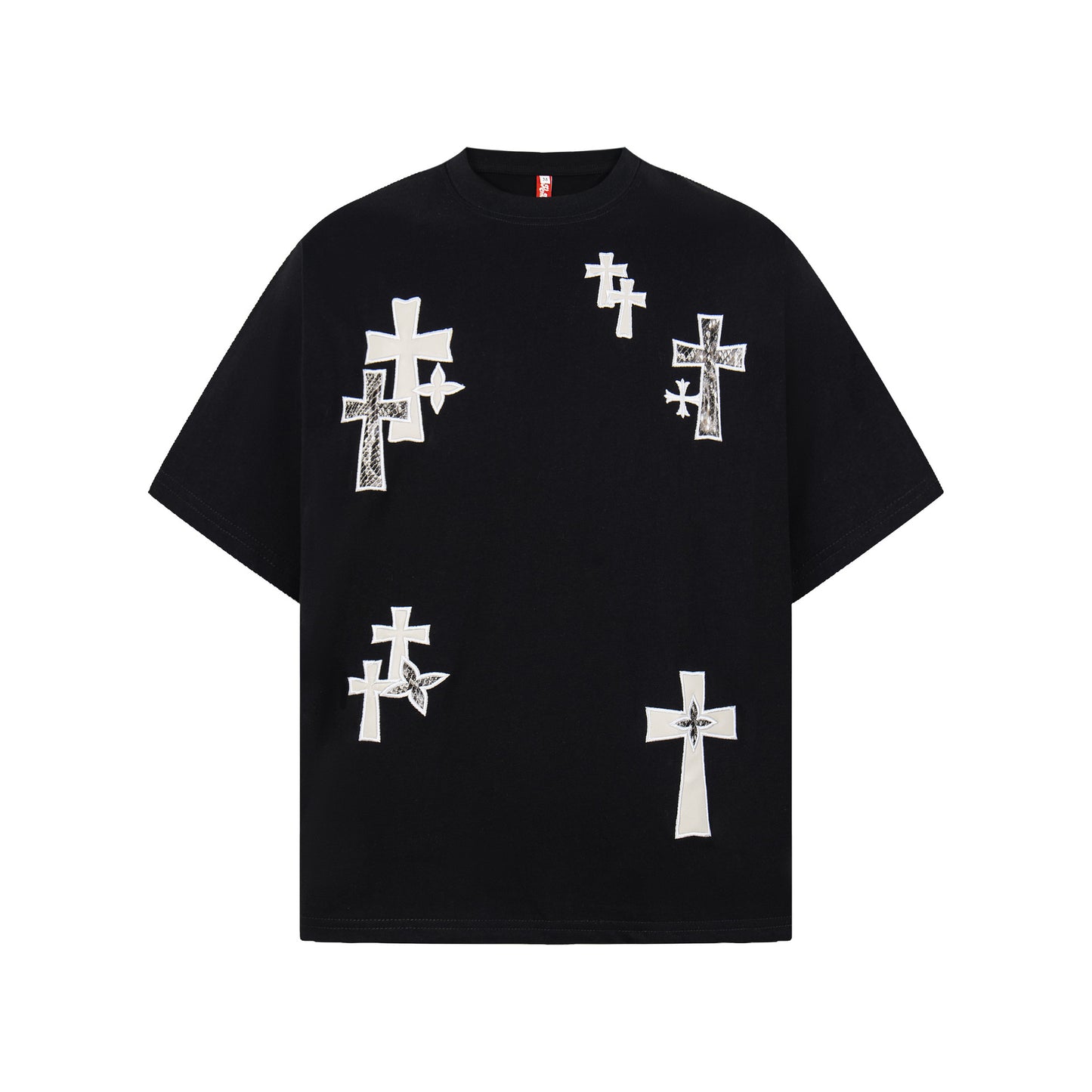 Cotton Cross Applique Embroidery Short Sleeve T-Shirt WN25577