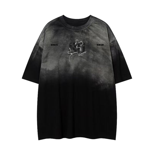 Gradient Embroidery Letter Short Sleeve T-Shirt WN26940