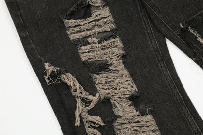 Damage Wide Leg Denim Jeans WN11006