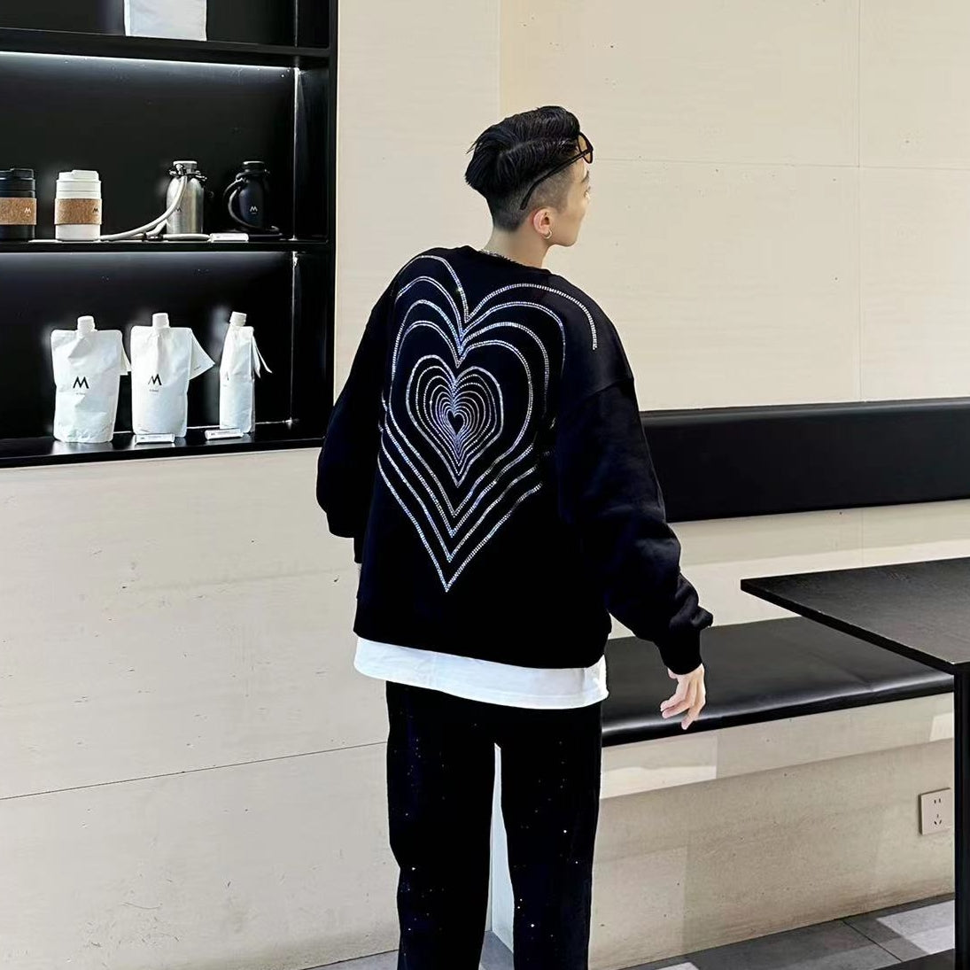 Rhinestone Heart Oversize Long Sleeve Sweatshirt WN20687
