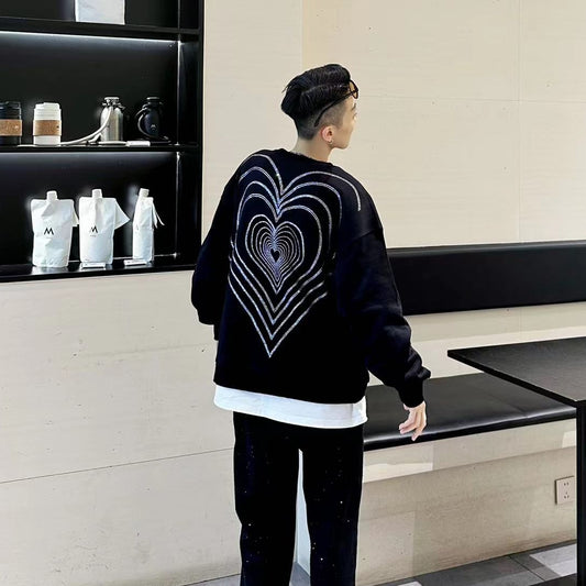 Rhinestone Heart Oversize Long Sleeve Sweatshirt WN20687