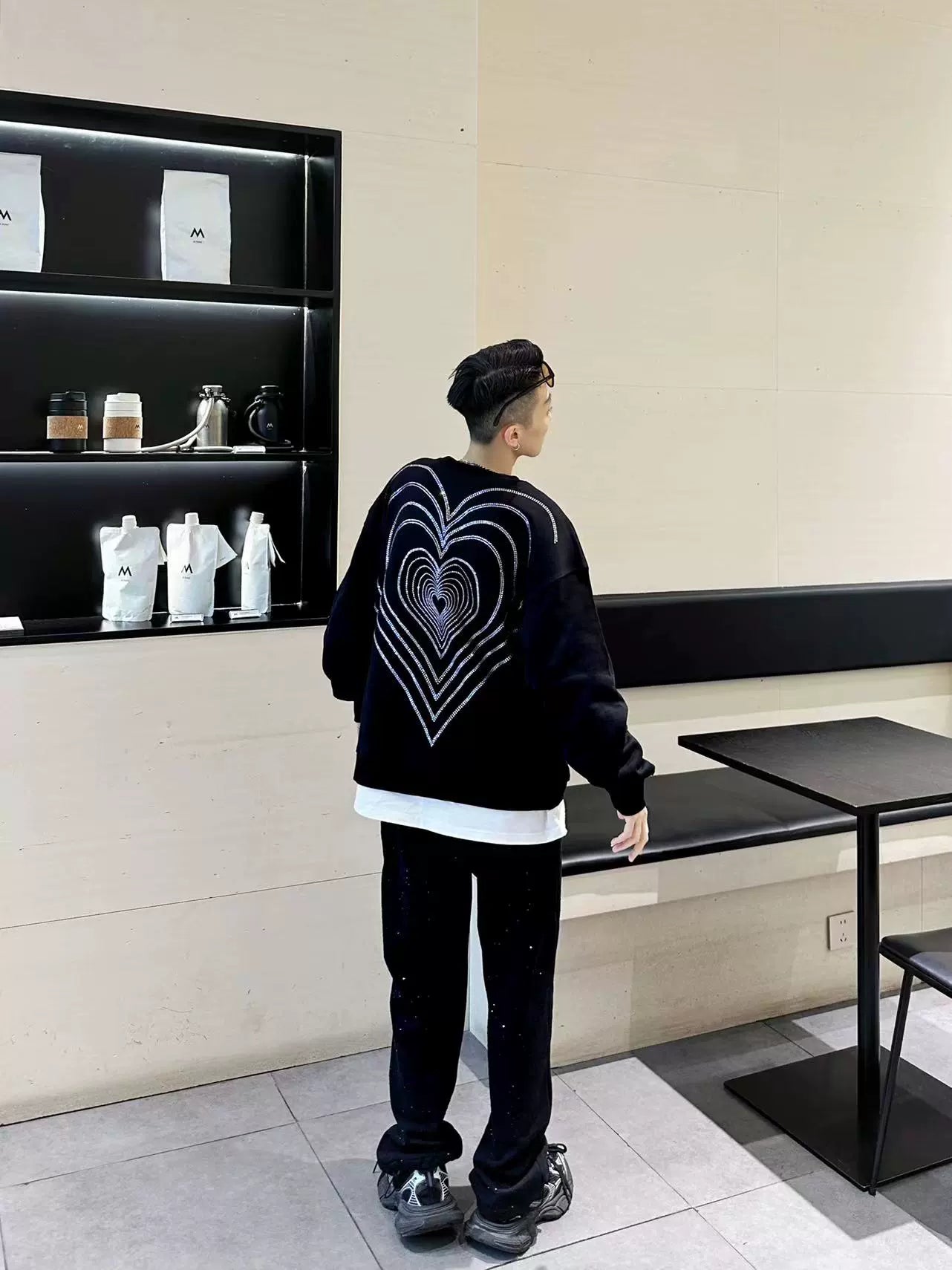 Rhinestone Heart Oversize Long Sleeve Sweatshirt WN20687