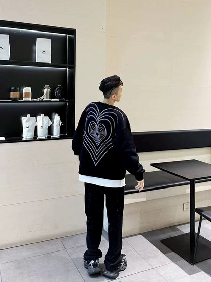 Rhinestone Heart Oversize Long Sleeve Sweatshirt WN20687