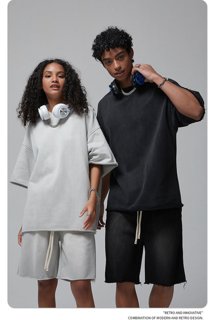 Oversize Spray-dyed Short-sleeve T-shirt & Spray-dyed Short Sweatpants Setup WN6639