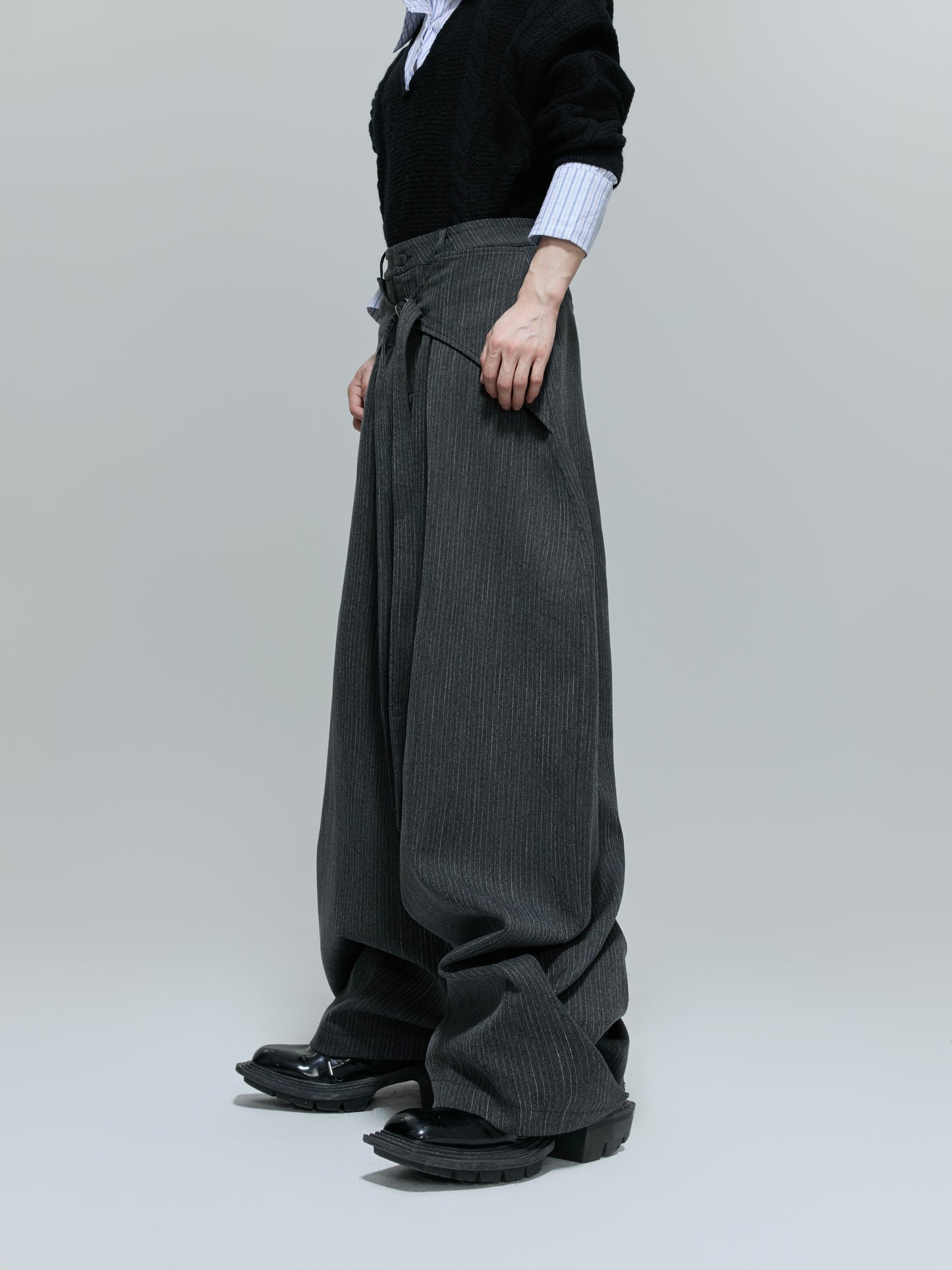 Deconstructed Vertical Stripe Wide Leg Trousers WN21716