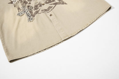 Leopard Print Cross Graphic Short Sleeve Shirt WN25474