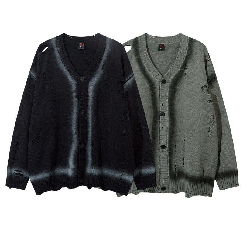 Graffiti Spray-Paint Damage Knit Cardigan WN11173