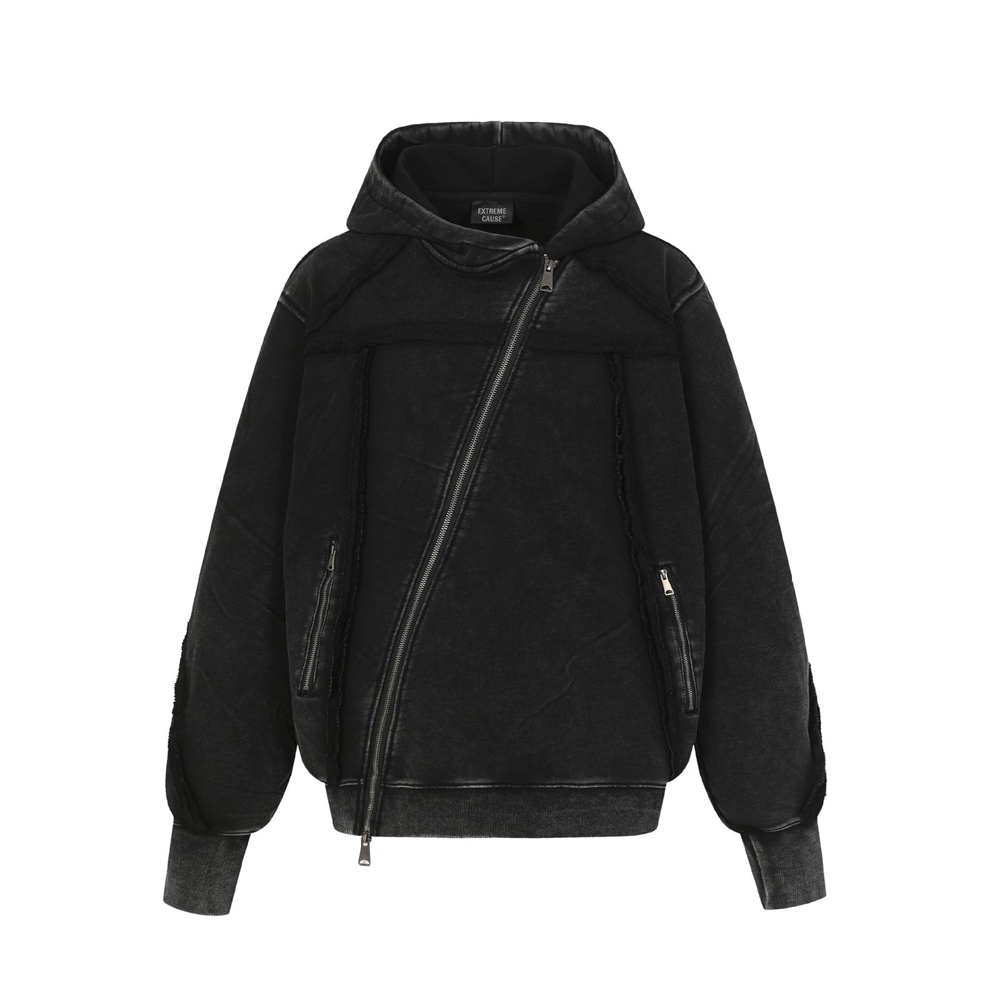 Washed Asymmetrical Zipper Detail Hoodie WN25382