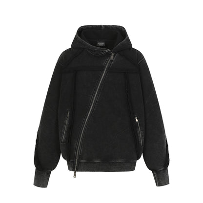 Washed Asymmetrical Zipper Detail Hoodie WN25382