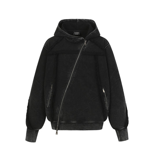 Washed Asymmetrical Zipper Detail Hoodie WN25382