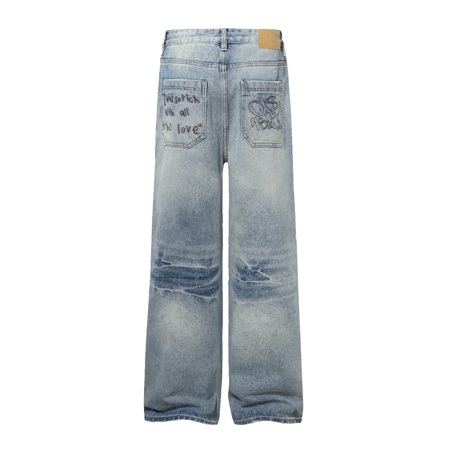 Washed Whisker Damage Wide Leg Denim Jeans WN26121