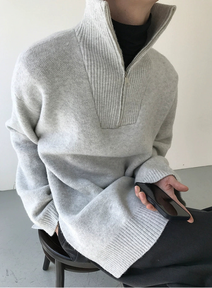 Stand Neck Half Zipper Knit Sweater WN21506