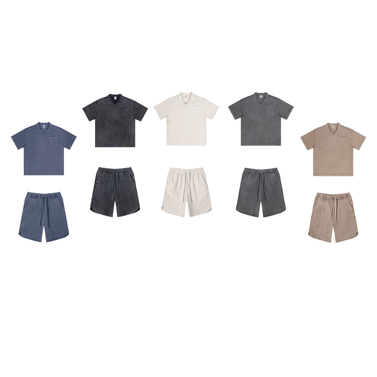 Washed Oversize Short-sleeve Polo Shirt & Washed Short Pants Setup WN6452