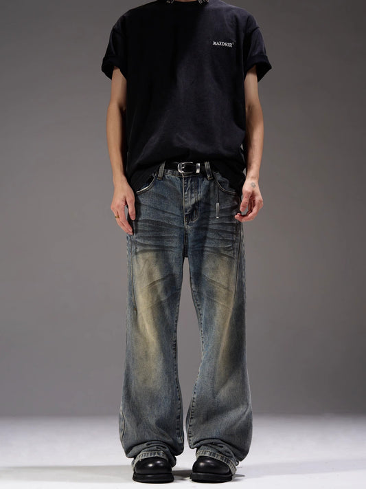 Washed Wide-Leg Straight Denim Jeans WN7239