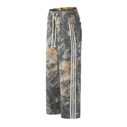 Pantalones rectos con estampado de hoja de camuflaje WN11501