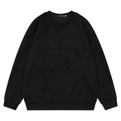 Suede Embroidery Round Neck Oversize Sweatshirt WN10241