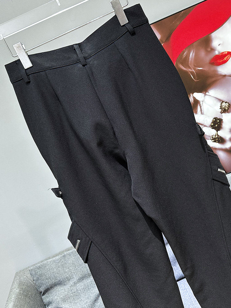 Metal Zipper Strap Deconstructed Straight Trousers WN23908