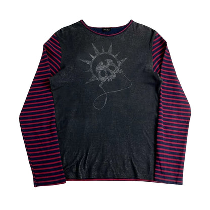 Art Print Stripe Splice Long Sleeve T-Shirt WN20898