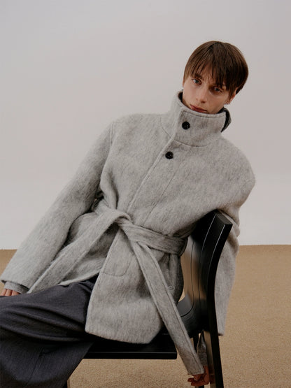 Belted High-Neck Wool Short Jacket WN21653
