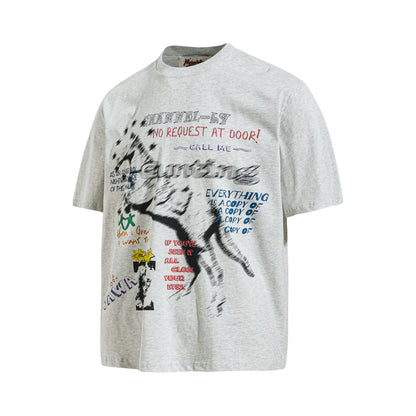 Illustration Letter Print Short Sleeve T-Shirt WN25402