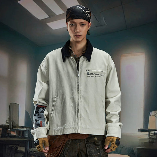 Dirty Print Oversize Denim Jacket WN20587