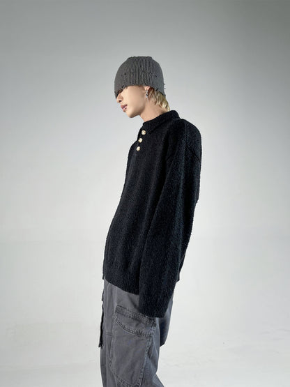 Polo-Collar Oversize Knit Sweater WN10588