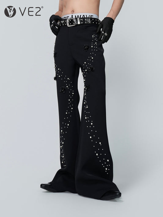 Rhinestone Flower Detail Flare PaTrousers WN24309