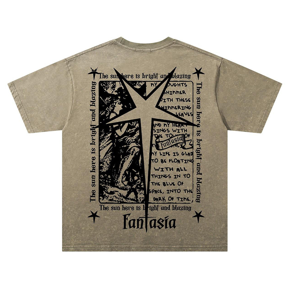 Washed Portrait Starburst Print Oversize Short Sleeve T-Shirt WN26867