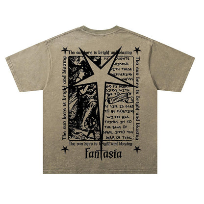 Washed Portrait Starburst Print Oversize Short Sleeve T-Shirt WN26867