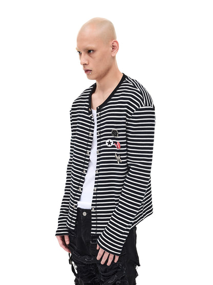 Snap Button Thin Stripe Knit Cardigan WN26718