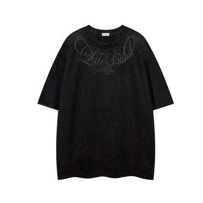 Suede Letter Print Short Sleeve T-Shirt WN25583
