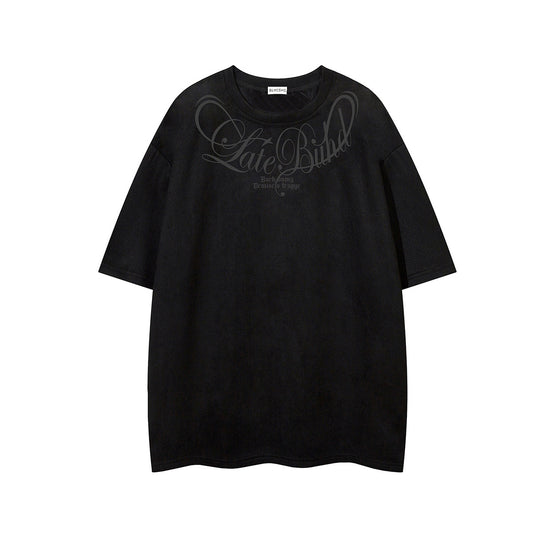 Suede Letter Print Short Sleeve T-Shirt WN25583