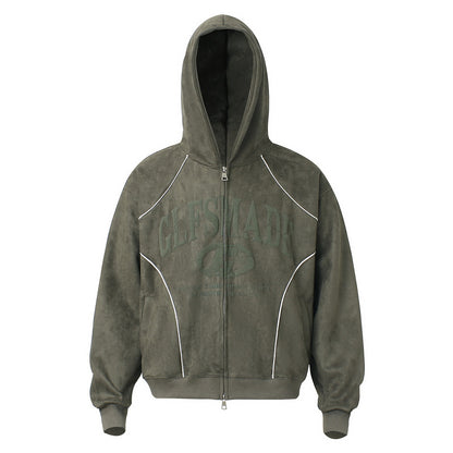 Suede Fabric Long Sleeve Zipper Hoodie WN23559