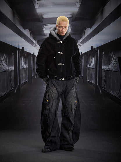 Fake Fur Lining Hooded Metal Buckle Padded Jacket WN22807