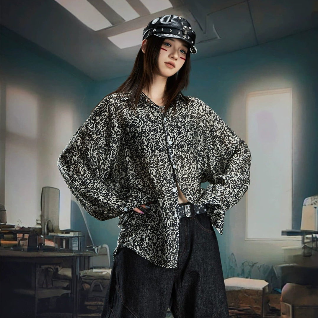 Leopard Print Oversize Long Sleeve Shirt WN20565