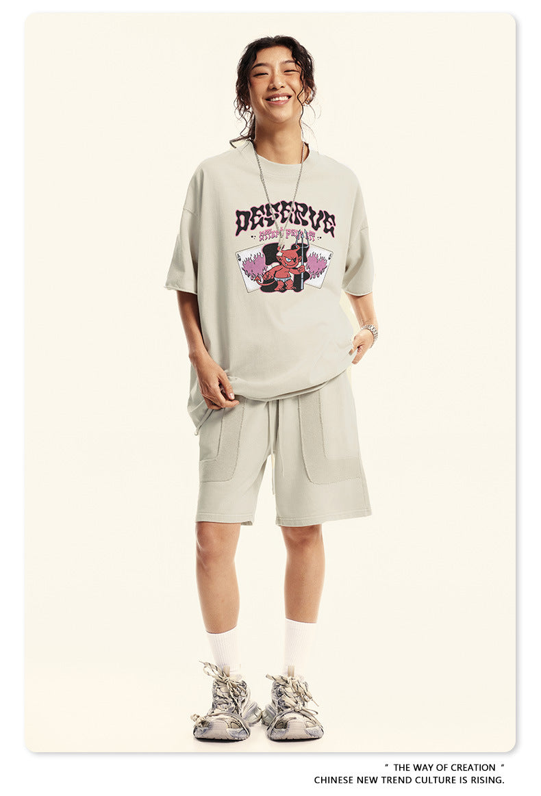 Washed Print Oversize Short-sleeve T-shirt WN6381