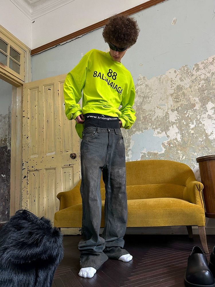 Washed Faded Mud-Dye Paint Damage Denim Jeans WN21318