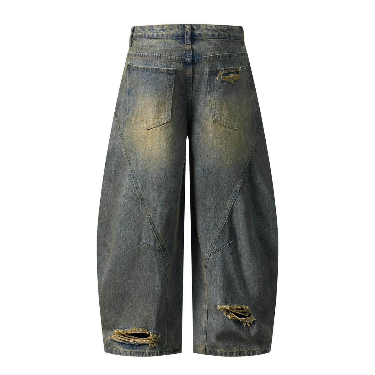 Washed Paint Splatter Ripped Curved Leg Denim Jeans WN26825